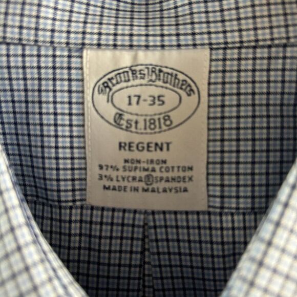 Brooks Brothers Mens Blue Gingham Regent  Button Down Shirt - Size 17 / 35 - Picture 3 of 3